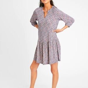 Banana Republic Dress Women Flounce-Hem Floral Shift Long Sleeves Size XS Petite